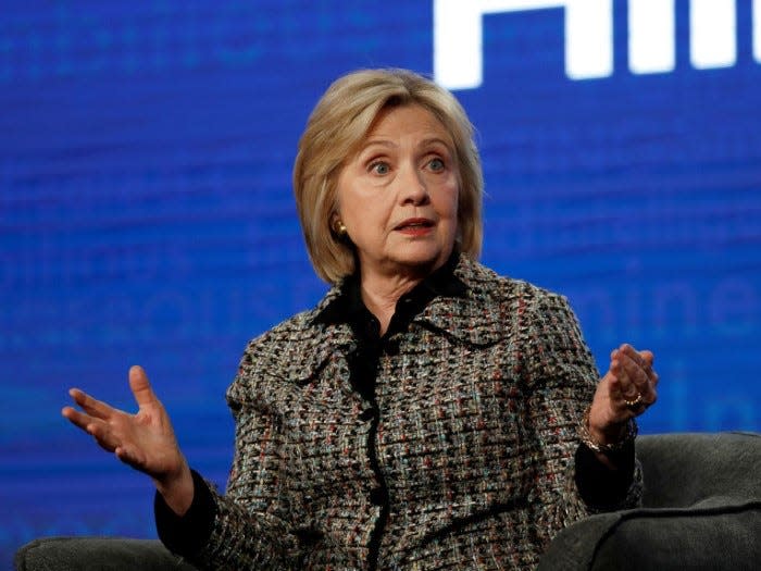 FILE PHOTO: Former U.S. Secretary of State Hillary Clinton speaks at a panel for the Hulu documentary 