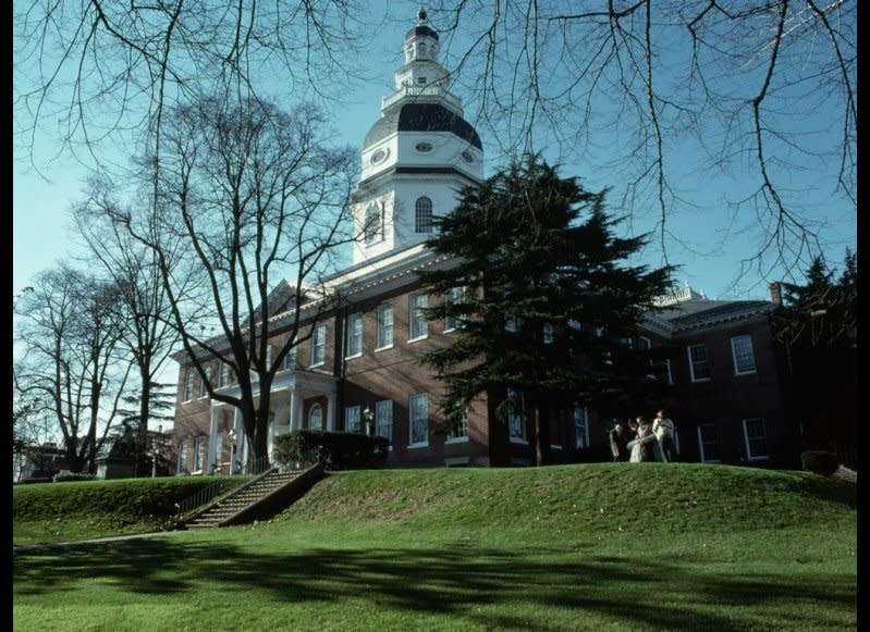 <strong>MARYLAND STATE HOUSE</strong>  Annapolis, Maryland    <strong>Year Completed:</strong> 1797  <strong>Architectural Style: </strong>Georgian  <strong>FYI:</strong> The Maryland State House has been holding government meetings for more than two centuries. The Continental Congress actually met in the building’s Old Senate Chambers in 1783 and 1784.  <strong>Visit:</strong> The capitol is open daily from 9 a.m. to 5 p.m. except for Christmas and New Year's Day. The Office of Interpretation will arrange specialized, curatorial tours of the building and its artwork.