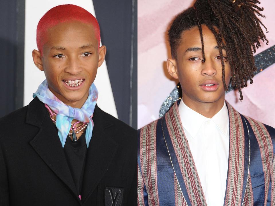 jaden smith with short hair on the left and long hair on the right