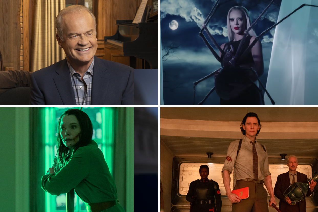 From left to right: Frasier, American Horror Story: Delicate, Loki and The Fall of the House of Usher are among the scripted TV offerings you can see this fall. (Paramount+, FX, Netflix, Disney)