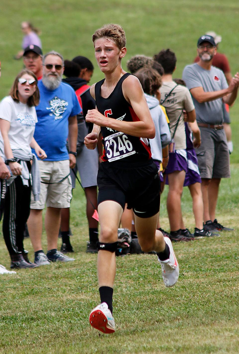 Crestview High School's Cooper Brockway competes in the division 2/3 boys race at the Ashland Cross Country Invitational Saturday, Sept. 4, 2021 at Freer Field. TOM E. PUSKAR/TIMES-GAZETTE.COM