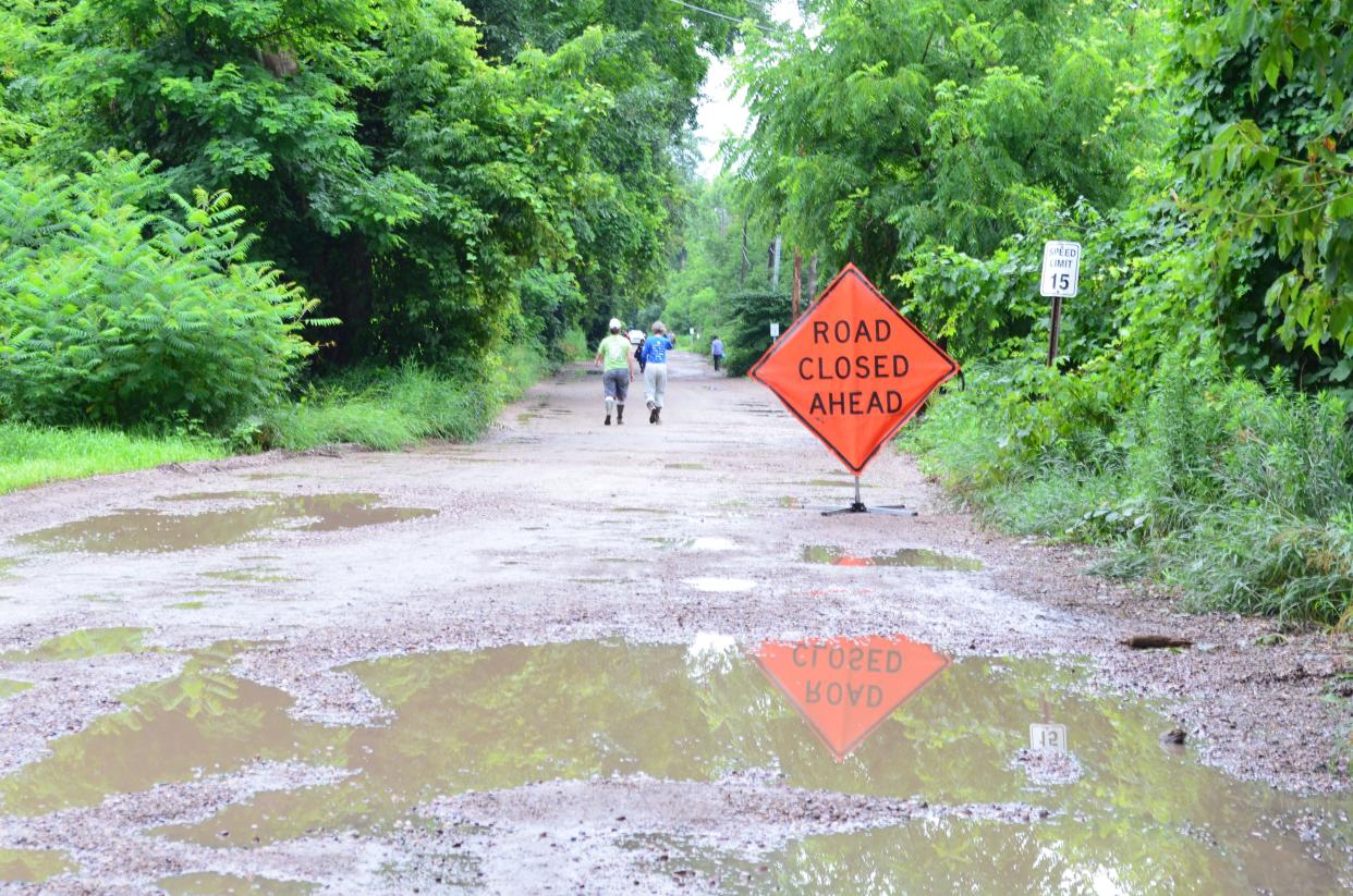 The road leading to the Intervale farms is closed from excessive rains July 11, 2024.