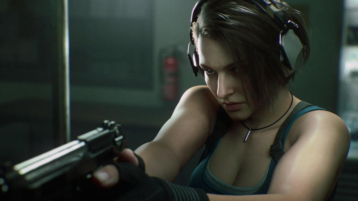  Jill Valentine firing a gun in Resident Evil: Death Island . 