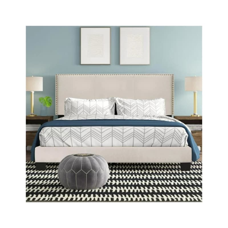 Royale Upholstered Bed Frame With Nail-Trim Headboard