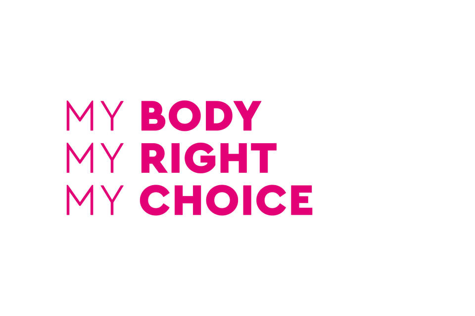 Poster saying "my body, my right, my choice"