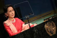 FILE PHOTO - Myanmar's Minister of Foreign Affairs Aung San Suu Kyi addresses the 71st United Nations General Assembly in Manhattan, New York, U.S. September 21, 2016. REUTERS/Carlo Allegri/File Photo