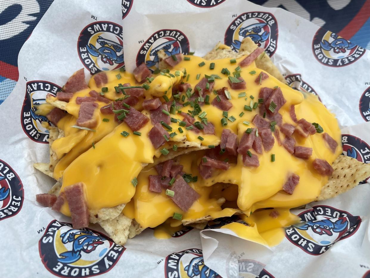 Nachos with pork roll from the new Taylor Pork Roll Boardwalk Eats stand at ShoreTown Ballpark in Lakewood.