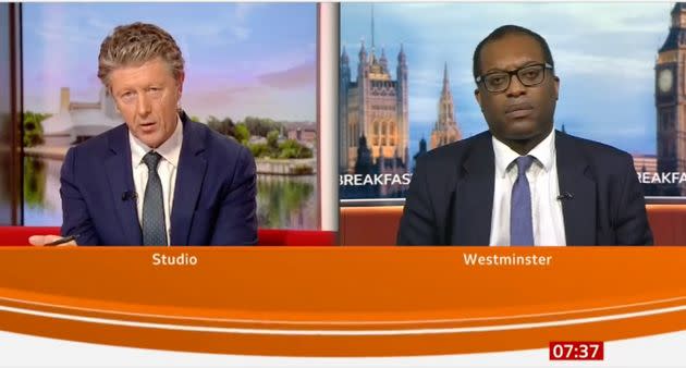 Charlie Stayt with Kwasi Kwarteng on BBC Breakfast (Photo: Twitter @BBCBreakfast)