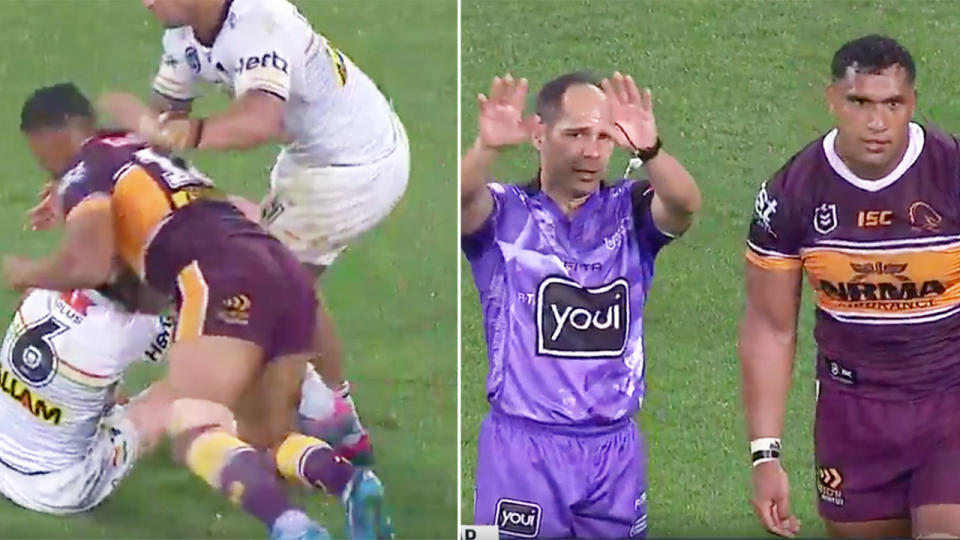 The crusher tackle incident that saw Tevita Pangai banned for five weeks.