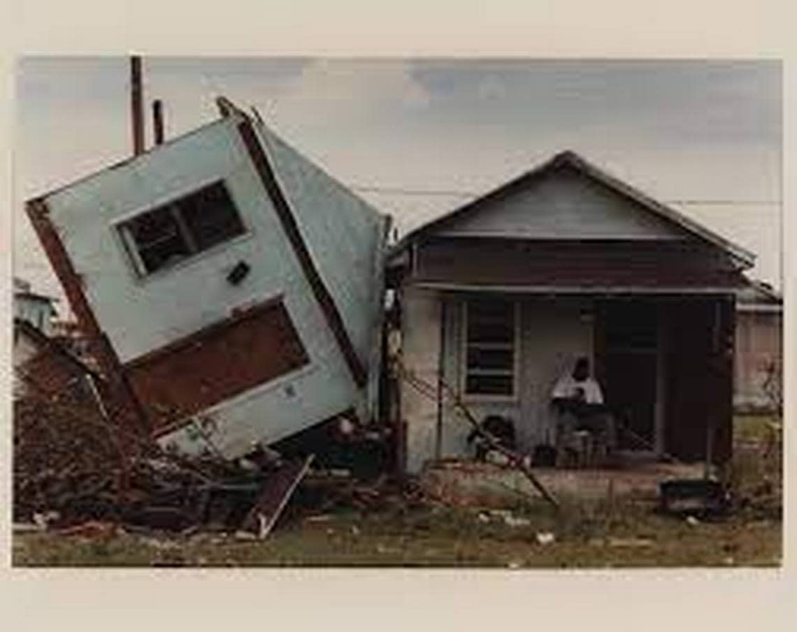 In August 1992, Hurricane Andrew toppled one home onto another as it moved through Florida.