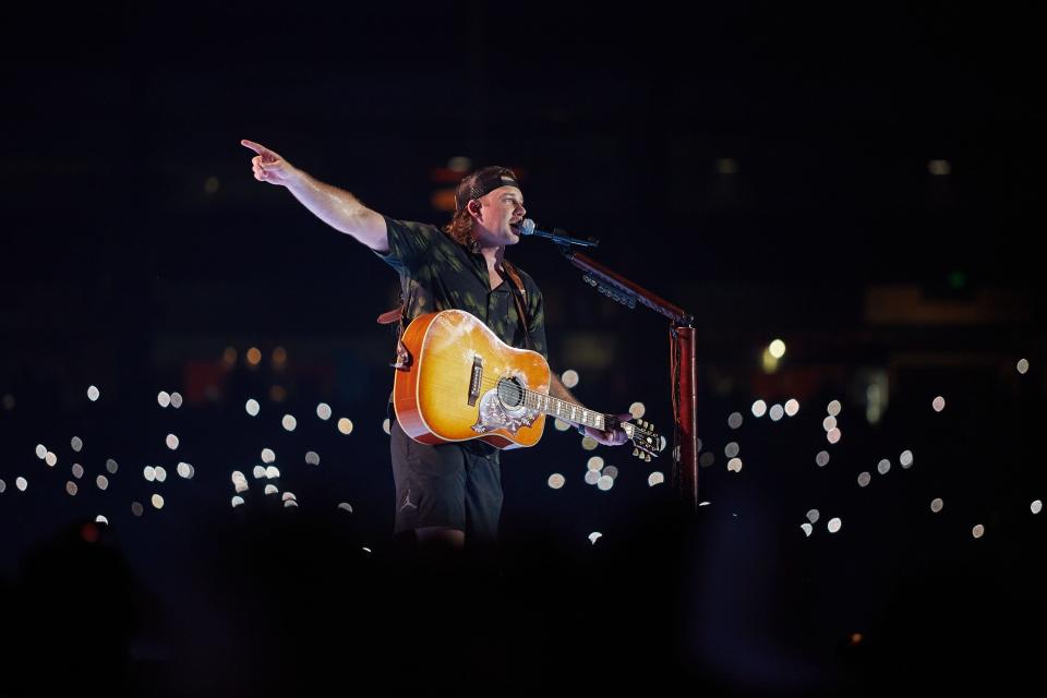 Morgan Wallen onstage at Chase Field in Phoenix on Thursday, July 20.