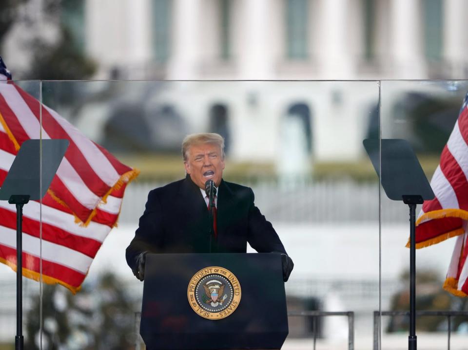 Trump speaks at his ‘Stop the Steal’ rally outside the White House on 6 January 2021 (Getty Images)