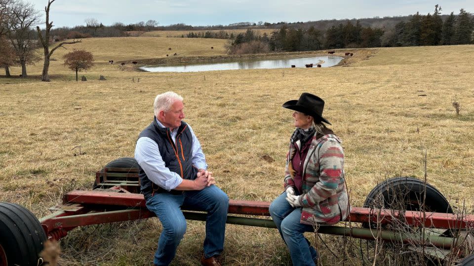 King talks with Iowa voter Shanen Ebersole in Ringgold County, Iowa. - CNN