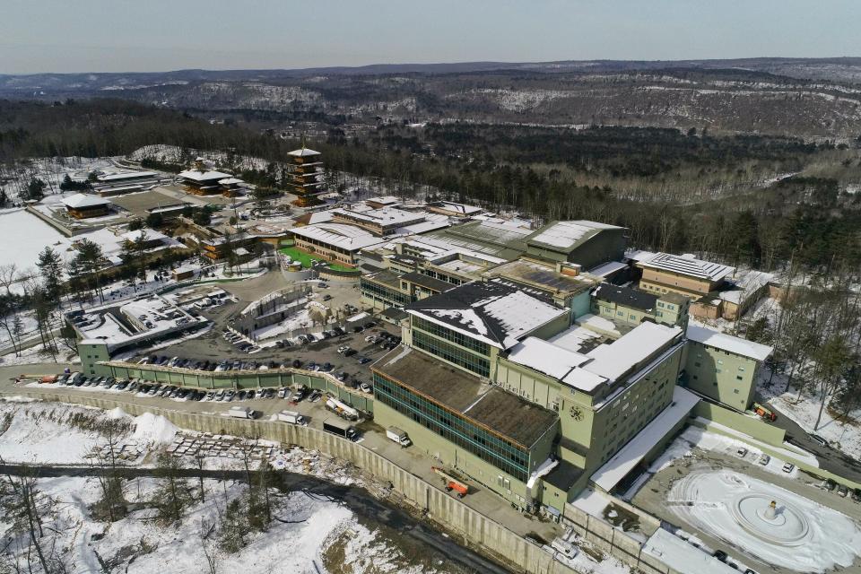 This Friday, March 8, 2019, photo shows the Falun Gong Dragon Springs compound in Otisville. Expansion plans for the compound in the hills of upstate New York have heightened tensions with neighbors who worry that the religious group could harm the area's environment and rural character by bringing in more buildings, more residents and more visitors.