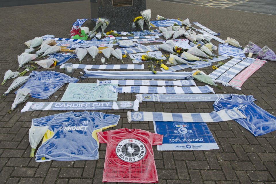 <p>Tributes outside the Cardiff City Stadium (Getty Images) </p>