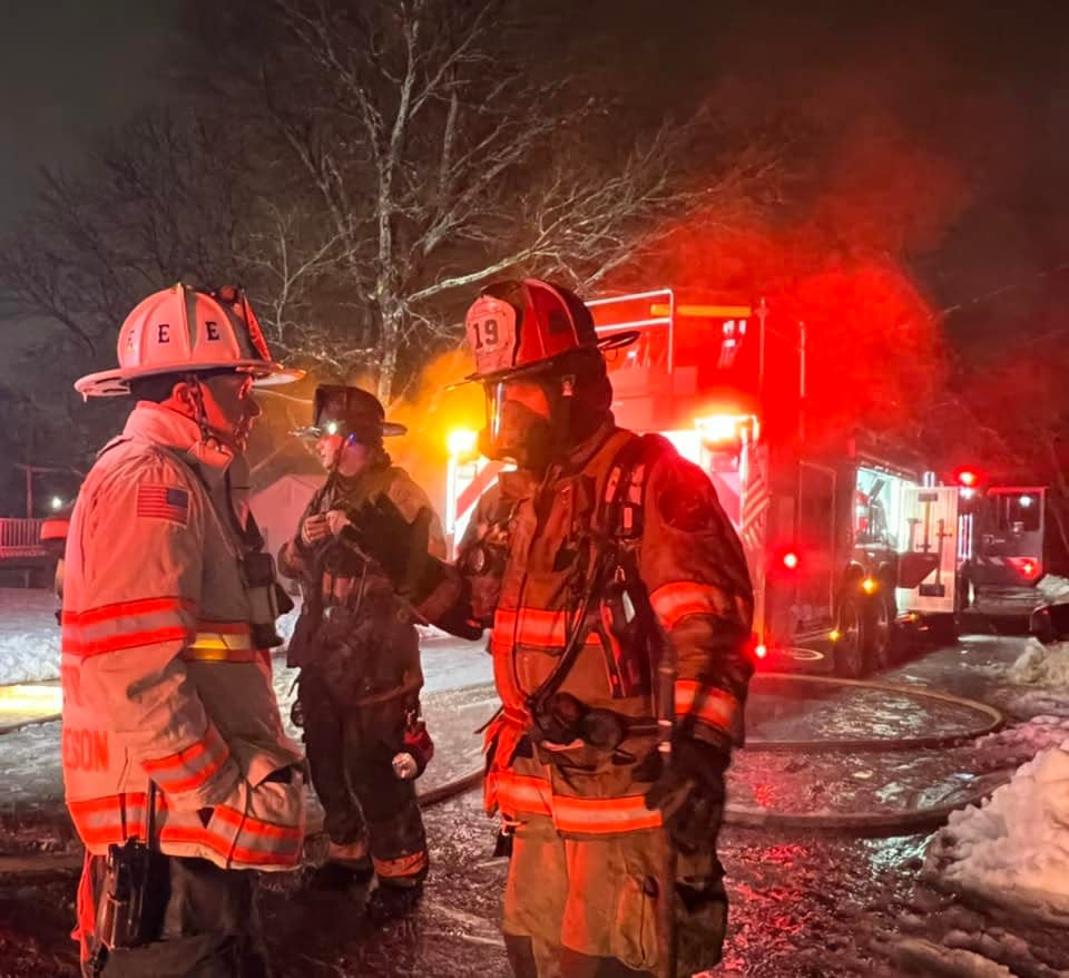 Firefighters respond to a fire at 9 Stevens Court in Exeter Tuesday evening.