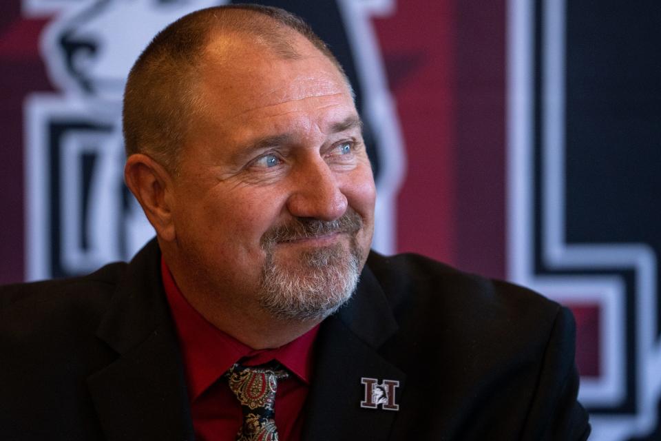 Mike Zdebski, Hamilton High School football head coach, attends a media day for football programs in the Chandler Unified School District at the Chandler Center for the Arts in Chandler on July 26, 2023.