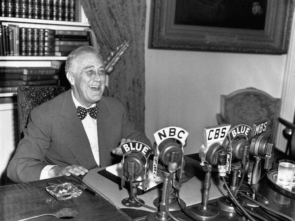 Franklin Delano Roosevelt during a radio broadcast.