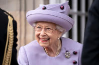 <p>The Queen looked visibly delighted at an armed forces act of loyalty parade in the gardens of the Palace of Holyroodhouse in Edinburgh Scotland, as they marked her Platinum Jubilee. (Reuters)</p> 