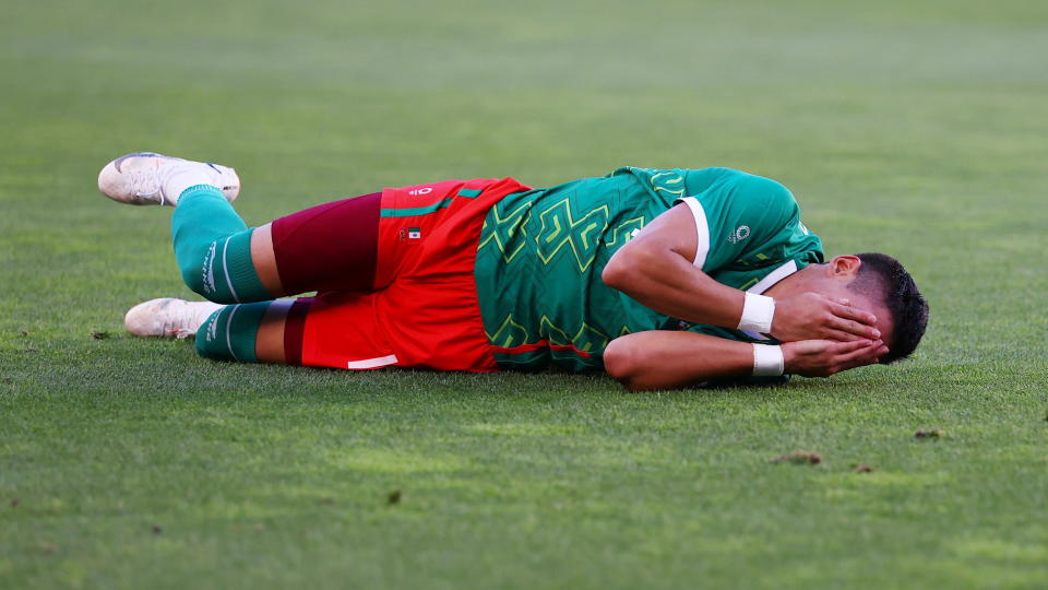 Tokyo 2020 Olympics - Soccer Football - Men - Semifinal - Mexico v Brazil - Ibaraki Kashima Stadium, Ibaraki, Japan - August 3, 2021. Uriel Antuna of Mexico reacts REUTERS/Edgar Su