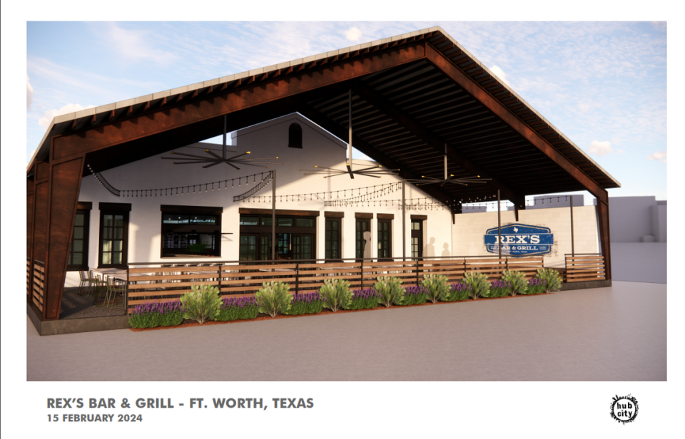 Rex’s Bar & Grill will have an outdoor stage on its covered patio when it opens in late summer or early fall in Fort Worth. Rex Benson