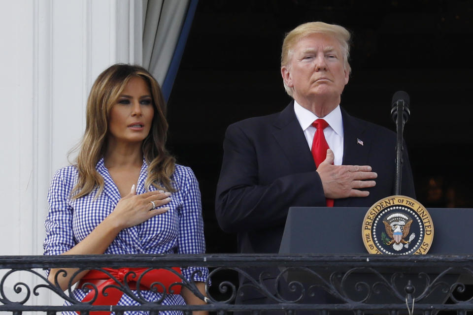 Melania Trump wore red, white, and blue for the Fourth of July. Photo: Yuri Gripas/Bloomberg via Getty Images