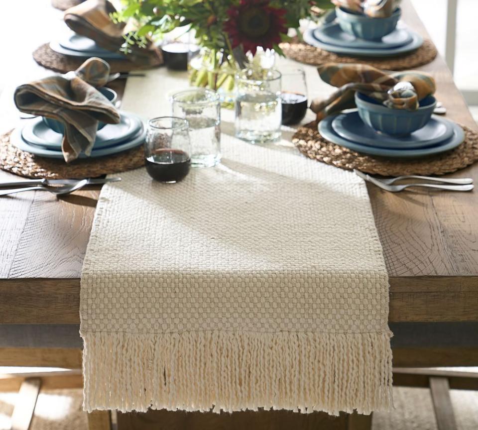 3) Basketweave Cotton Fringe Table Runner