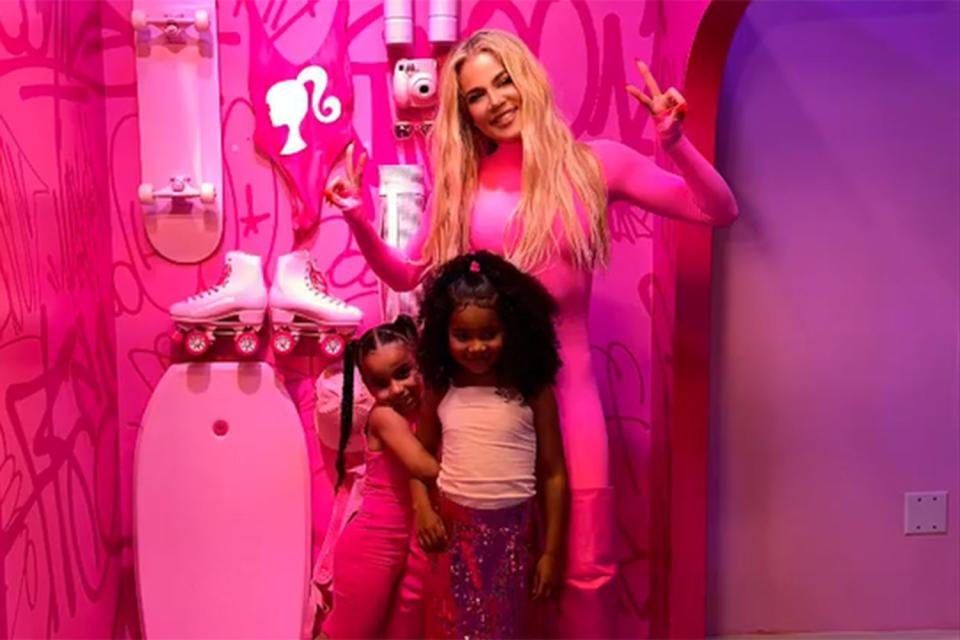 <p>Khloe Kardashian Instagram</p> Khloé Kardashian, daughter True Thompson and niece Dream Kardashian at Barbie World