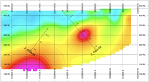 Chargeability section view (Hole OBA-02)