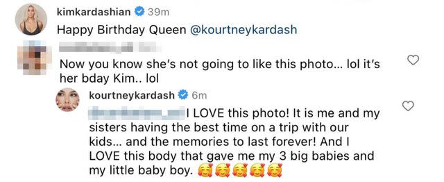 <p>kim kardashian/instagram</p> Kourtney Kardashian responds to comment