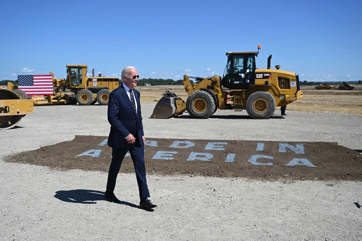 Joe Biden arrives to speak on rebuilding US manufacturing