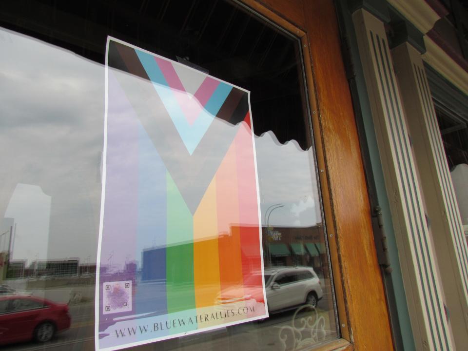 A Pride poster made by the Ble Water Allies on June 8, 2023. Businesses downtown can show support for the organization by placing the poster in their windows or doors.