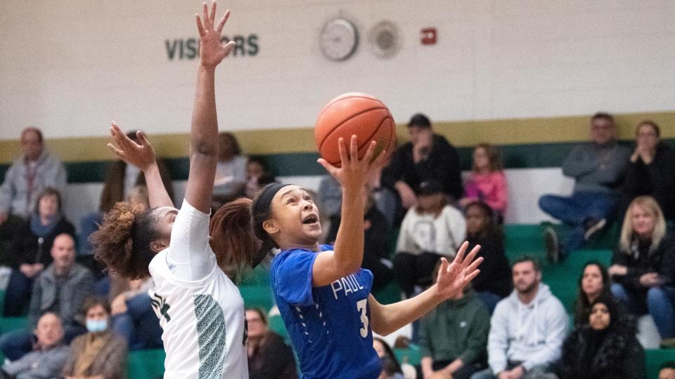 Paul VI's Hannah Hidalgo puts up a shot during the girls basketball game between Paul VI and Camden Catholic played at Camden Catholic High School on Thursday, February 2, 2023.  Paul VI defeated Camden Catholic, 61-39.  Hidalgo scored her 2,000th career point during the game.