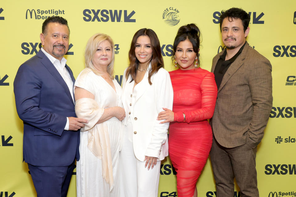 AUSTIN, TEXAS - MARCH 11: (LR) Richard Montañez, Judy Montañez, director Eva Longoria, Annie Gonzalez and Jesse Garcia attend the 