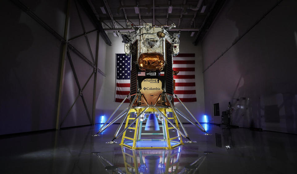 Odysseus lunar lander seen during pre-launch processing.  / Credit: Intuitive machines