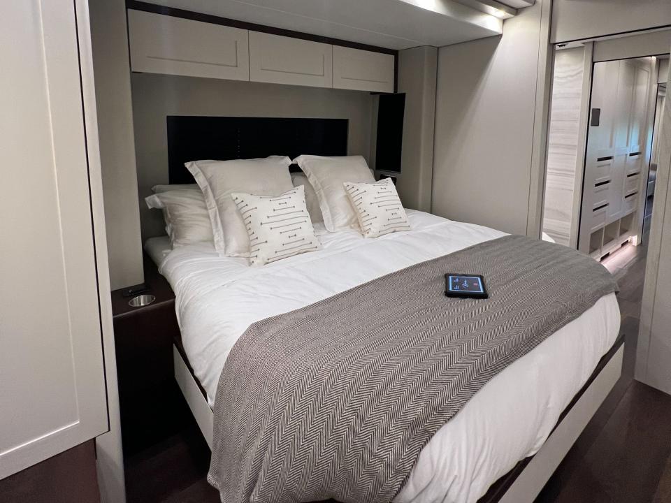 bed inside an artist bus with Dreamliner Luxury Coaches