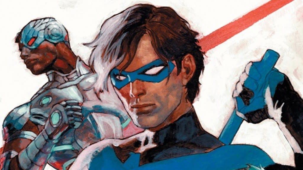 Titans 6 cover by Gerald Parel with Nightwing and Cyborg cropped