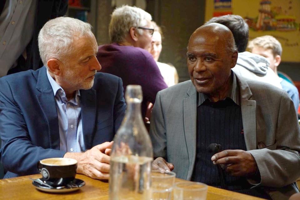 Then Labour leader Jeremy Corbyn meets civil rights activist Paul Stephenson during a visit to Bristol (PA Media)