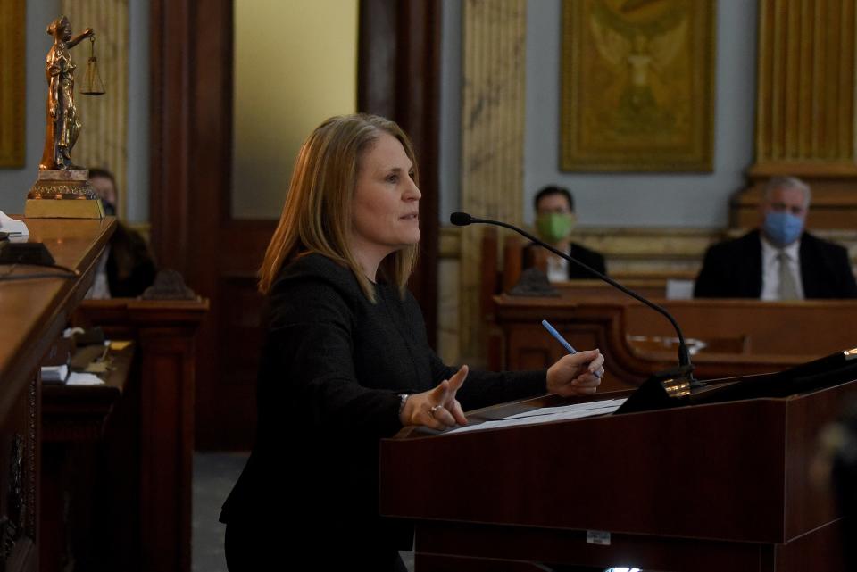 Jenny Wells was selected by the Republican Central Committee as Licking County's new prosecutor during a meeting Monday night. She is seen presenting a case in a file photo.