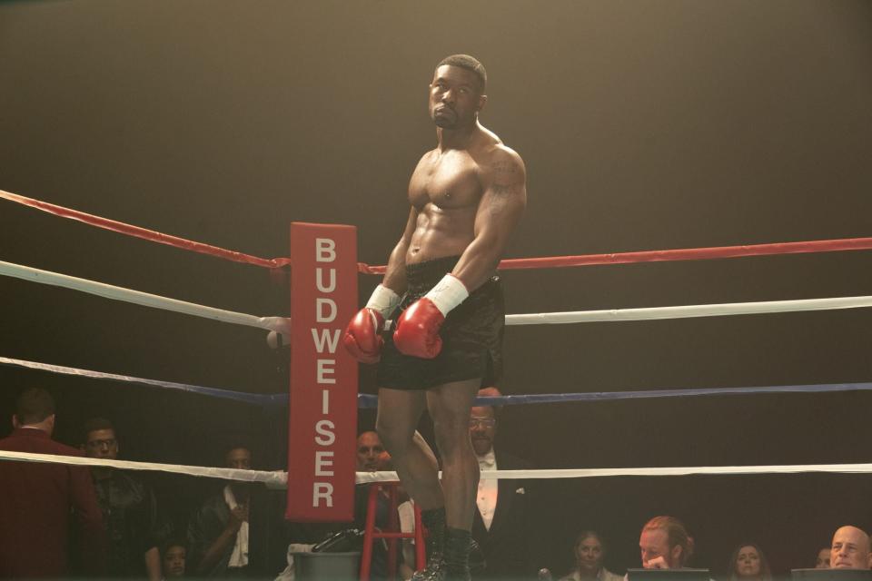 Mike -- “CANNIBAL” - Episode 107 -- Tyson examines the complicated events that led up to his fight with Evander Holyfield and the ‘bite heard round the world.’ Mike Tyson (Trevante Rhodes), and Don king (Russell Hornsby), shown. (Photo by: Alfonso Bresciani/Hulu)