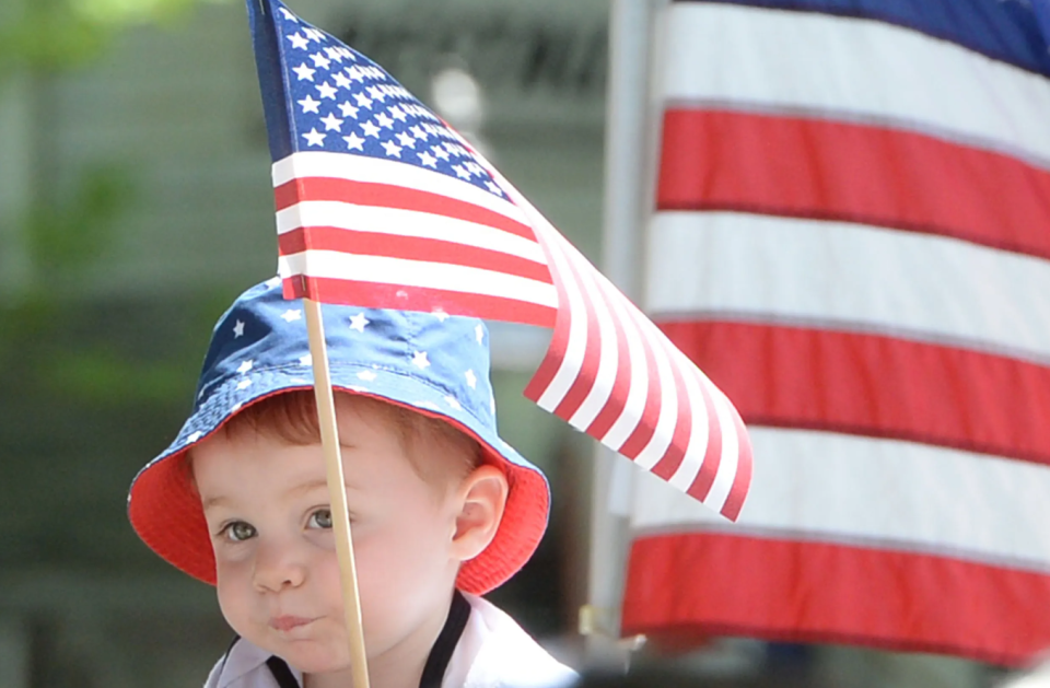 Seamus Rollins, 1, during the annual Memorial Day parade in Bridgewater on Monday, May 27, 2019. (Marc Vasconcellos/The Enterprise)