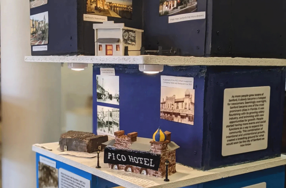 Students at PSI High made micromuseums about their community’s history in Central Florida, which were displayed at the Sanford Museum. (Photo courtesy of the Sanford Museum).