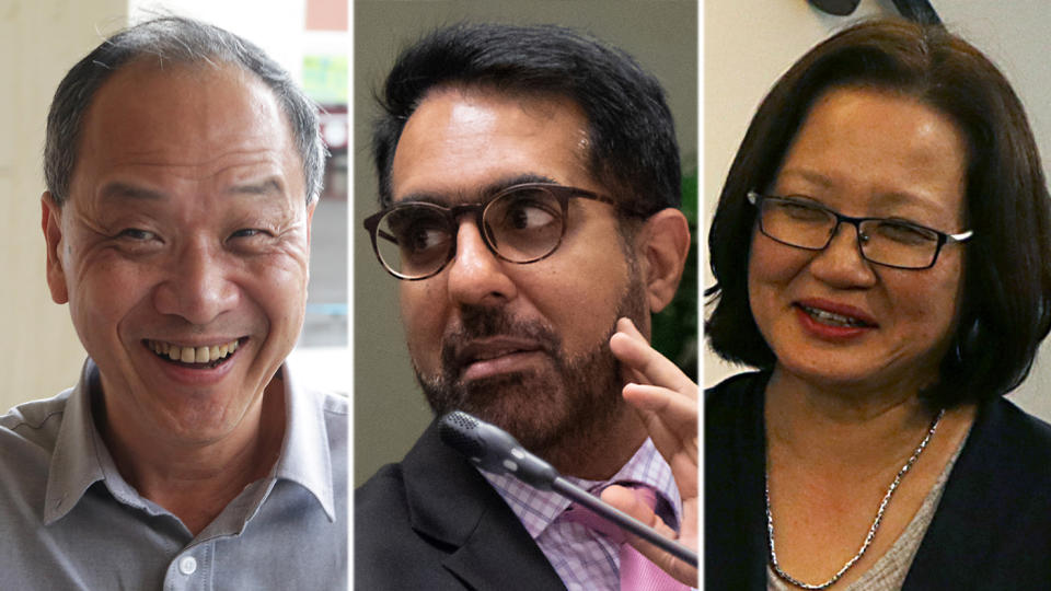 (From left) Workers’ Party ex-chief Low Thia Khiang, WP secretary-general Pritam Singh and WP chairman Sylvia Lim. (Yahoo News Singapore file photos)