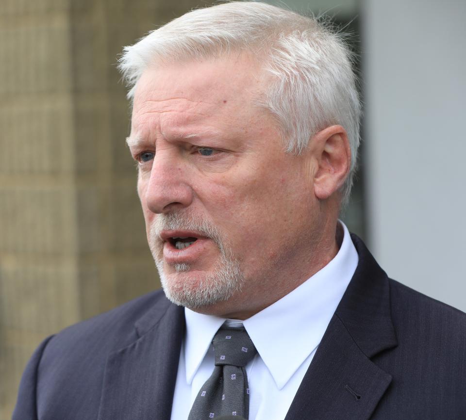 Attorney for Edward Holley, Paul Weber speaks to media after an appearance in the Town of Wallkill Court in Middletown on May 3, 2023.