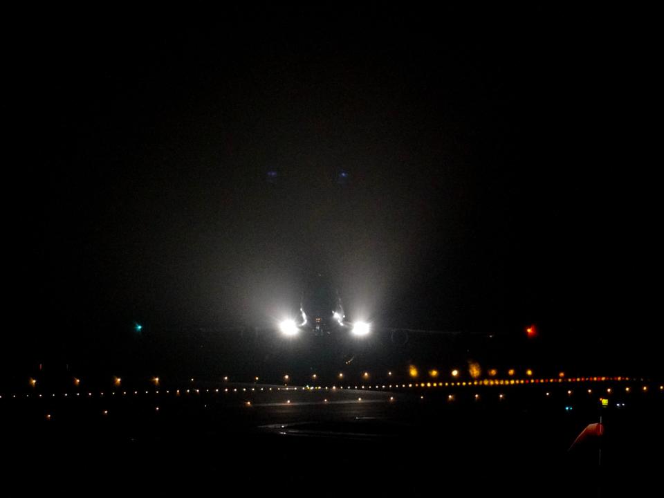 Cosmic Girl, a Boeing 747-400 aircraft carrying the LauncherOne rocket under its left wing, takes off from Cornwall Airport Newquay on January 9, 2023 in Newquay, United Kingdom.