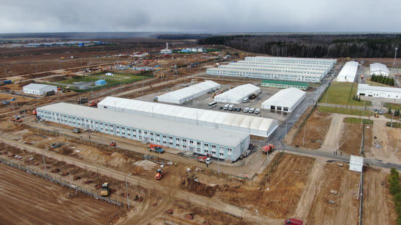 FILE PHOTO: An aerial view shows a new infectious hospital for patients infected with the coronavirus disease (COVID-19) on the outskirts of Moscow