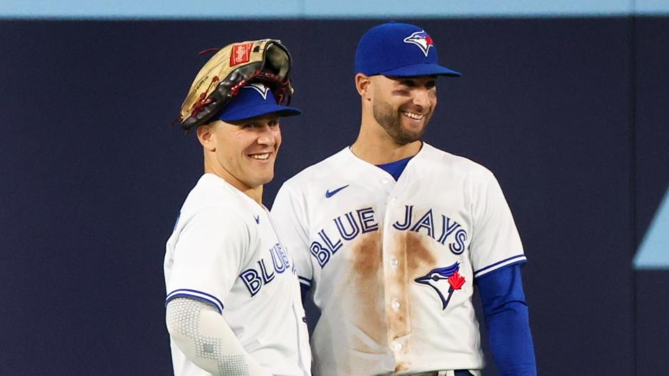Daulton Varsho and Kevin Kiermaier arguably represent the two Blue Jays with the best opportunity to take home hardware. (Richard Lautens/Toronto Star via Getty Images)