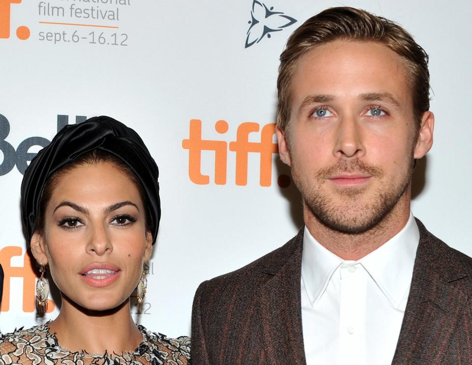 Eva Mendes and Ryan Gosling at a movie premiere