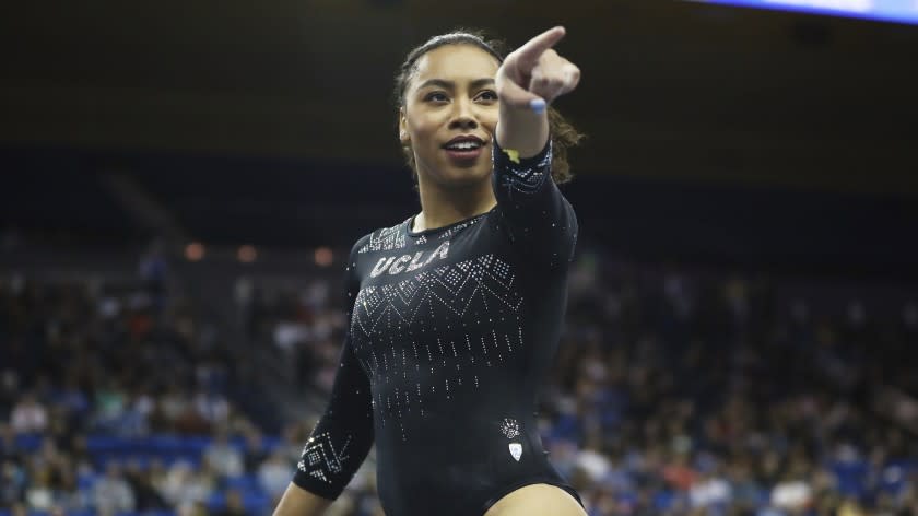 Margzetta Frazier during an NCAA college gymnastics match, Friday, Jan. 4, 2019, in Los Angeles.