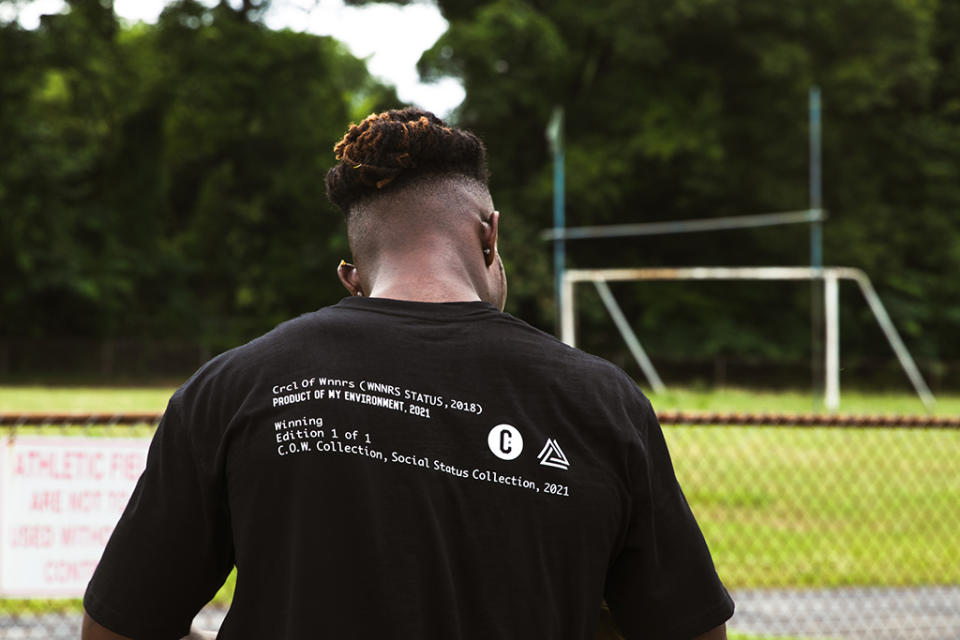 A T-shirt from the Social Status x Crcl of Wnnrs “Product of My Environment” collection. - Credit: Courtesy of The Whitaker Group